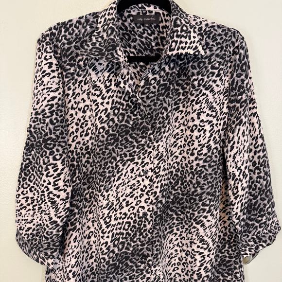 Lilly Collection Shirt Dress Womens XL Black Gray Leopard Long Sleeve Button NWT - Picture 3 of 10